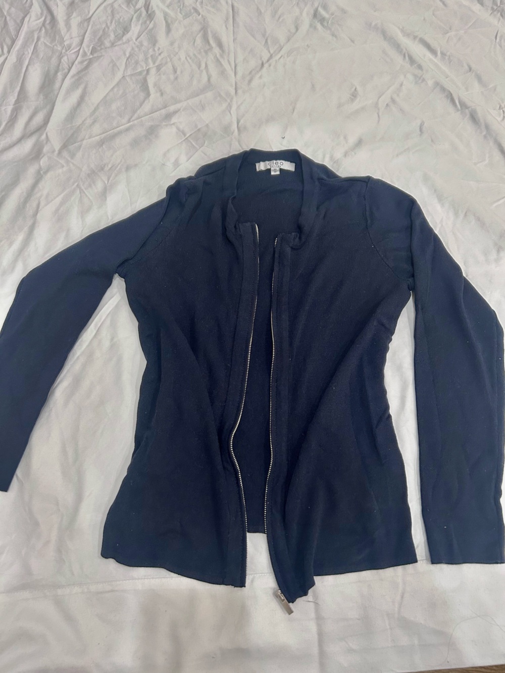 Cleo Ladies Navy Zip-Up Knit Sweater